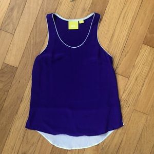 Maeve Anthropologie 100% Silk Racerback Tank-purple w/ white piping-color-block